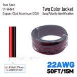 [Home Theater Speaker Wire] 22AWG 15m/50FT Low Voltage Wire, Red and Black bicolor cable para bocinas for stereo, CCA & TCCA materials, 12V/24V/30V DC Cord for Home Improvement, Remote Control, LED Lights, Automotive Speaker - Image 9