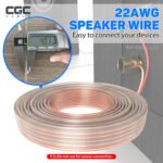 15m/50FT 22AWG Home Theater Speaker Wire, Transparent Copper Clad Aluminum Hookup Wire, 12V/24V/30V, for Home Theater, LED Strip Lighting, Car Audio (Note: Not Be Used for High Power Connections)