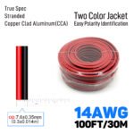 30m/100FT 14AWG Home Theater Speaker Wire, Red and Black Bicolor CCA & CCA materials Hookup Wire, , for LED Strip Lighting, surround sound, radio, 12V/24V/30V(Note: it's not the power cable, cannot be used for power connection) - Image 3