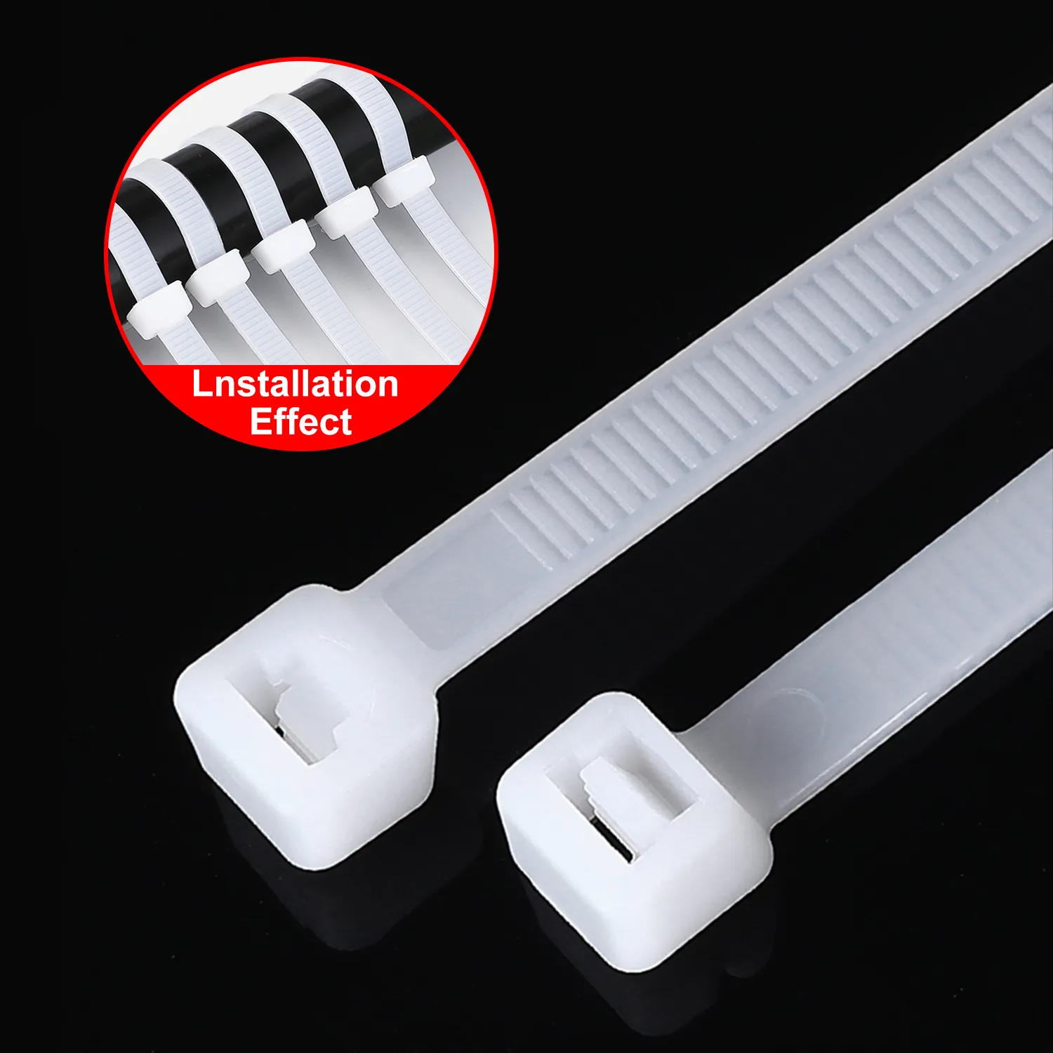 100PCS 8in Cable Zip Ties White, The Maximum Tensile Strength of Premium Plastic Wire Ties Clear is 50 Pounds, Self-Locking Nylon White Zip Ties for Indoor and Outdoor - 图片 7