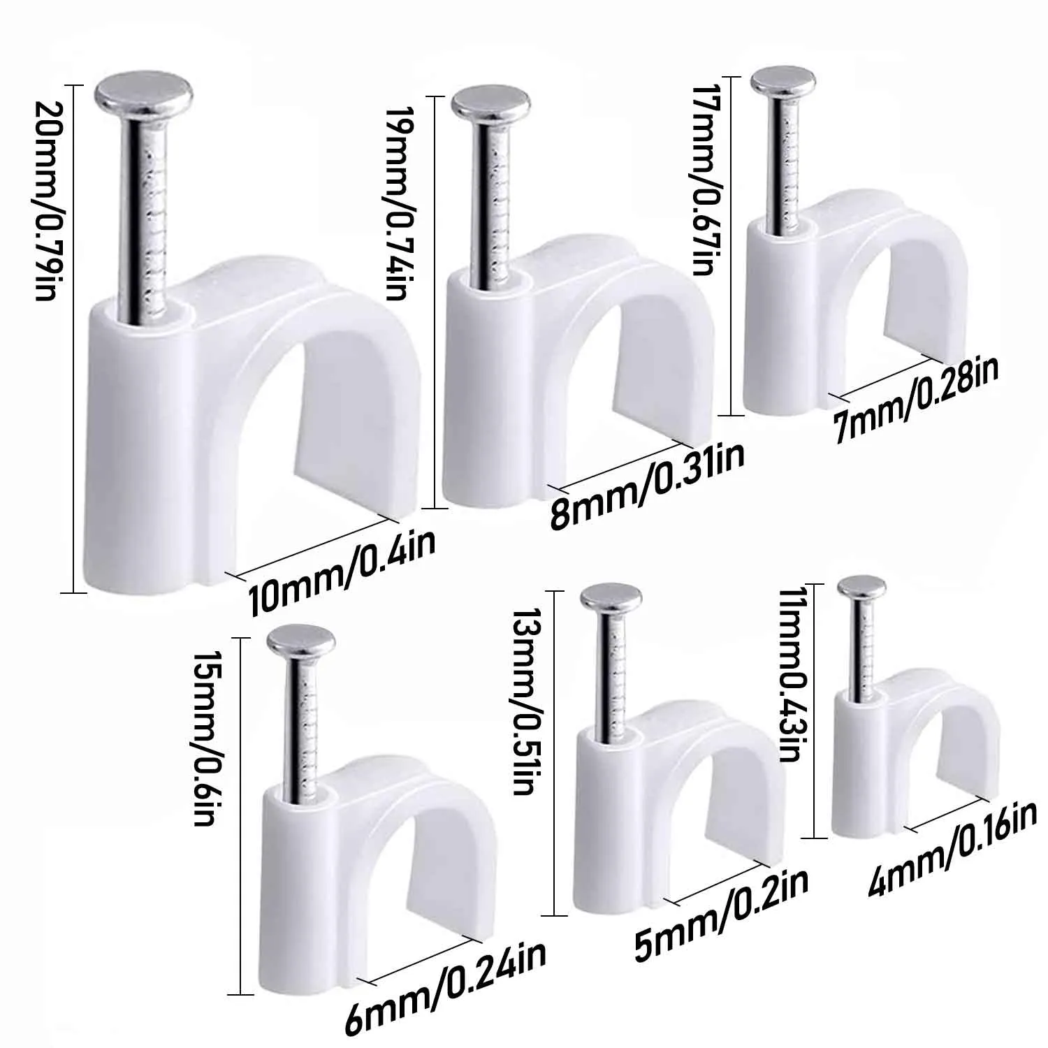 [100pcs White Cable Clips With Steel Nails] 100pcs Wire Nails - Assorted Sizes 5mm, Electrical Cable Staples, Easy Installation, Ideal for RG6 RG59 CAT6 RJ45 Ethernet Cable Clips Coaxial Clamps – Bild 3