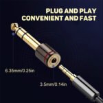 2PCS Speaker Connectors, Gold-Plated 6.35mm 1/4" Male to 3.5mm 1/8" Female Stereo Audio Converter Adapter, Hi-Fi Audio Connector for AUX Cable Guitar Amplifier Headphone Audio Equipment - 图片 8