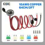 Cable de extensión SAE de 10 AWG y 60 cm/2 pies con conector rápido, incluye 5 fusibles (10/15/20/25/30 A), conector de desconexión rápida con junta tórica y cable de batería SAE para paneles solares, motocicletas, barcos y accesorios para energía eólica.
