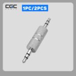 1个3.5mm公对公适配器，金属银色3极1/8英寸TRS立体声插孔连接器，适用于笔记本电脑、MP3播放器、微型电视调谐设备、汽车音响设备