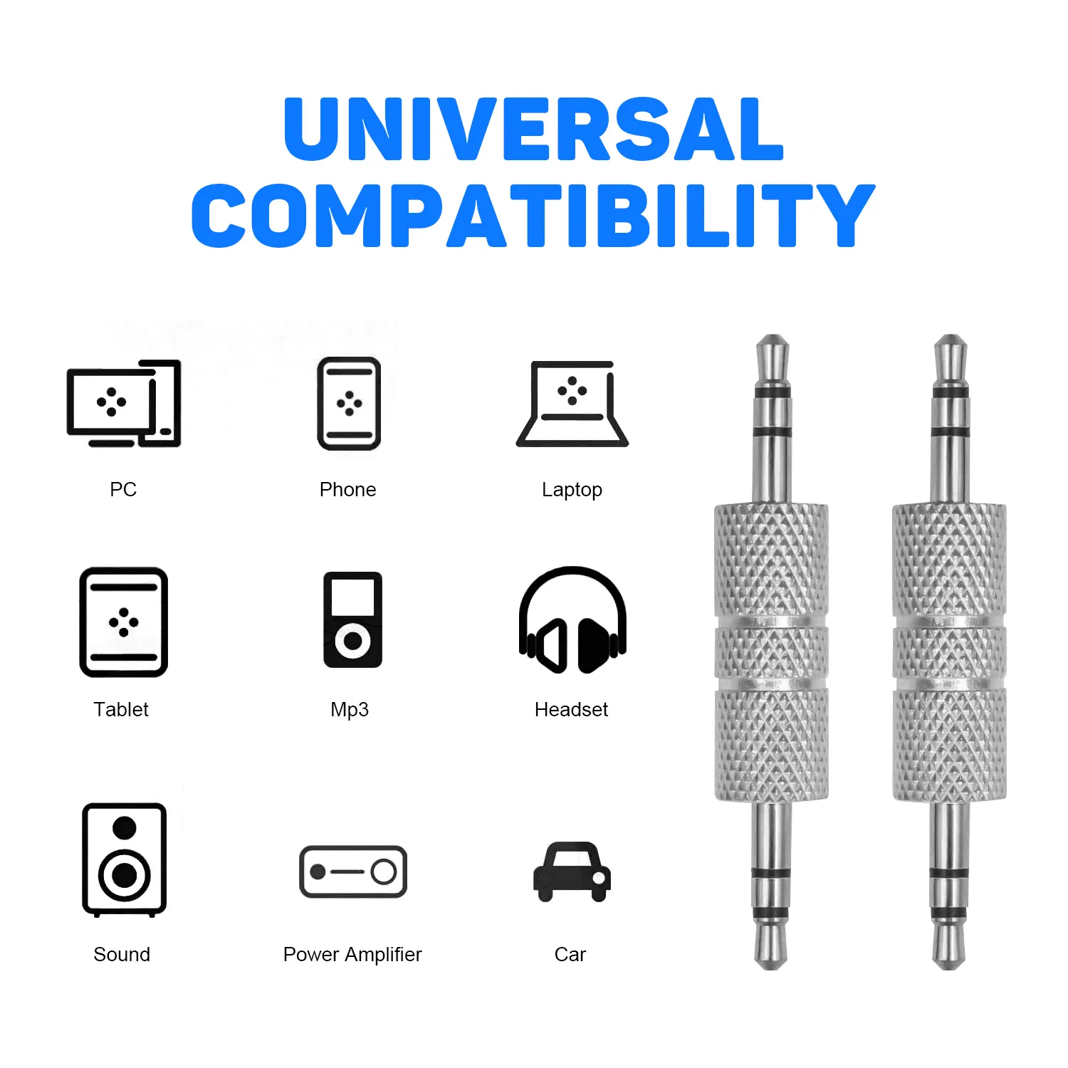 1PC 3.5mm Male To Male Adapter, Metal Silver 3 Pole 1/8 inch TRS Stereo Jack Connector, for Laptop MP3 Miniature TV Tuning Equipment Car Audio Devices – Bild 5