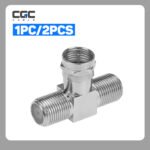 1PC Coax Cable Connector, F Model RG6 3 Way Coax T Adapter, Male to Dual F Female Antenna Splitter 2 in 1 Out for TV Video VCR Satellite