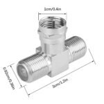 1PC Coax Cable Connector, F Model RG6 3 Way Coax T Adapter, Male to Dual F Female Antenna Splitter 2 in 1 Out for TV Video VCR Satellite – Bild 4