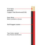 18AWG 30m/100FT Low Voltage Wire, Electrical Wire Cable 2 Conductors Red Black Cable, Flexible Wire Extension Cord Copper Clad Aluminum Wire 12V/24V DC Cable for LED Ribbon Lamp Tape Lighting, Speaker Wires - 图片 4
