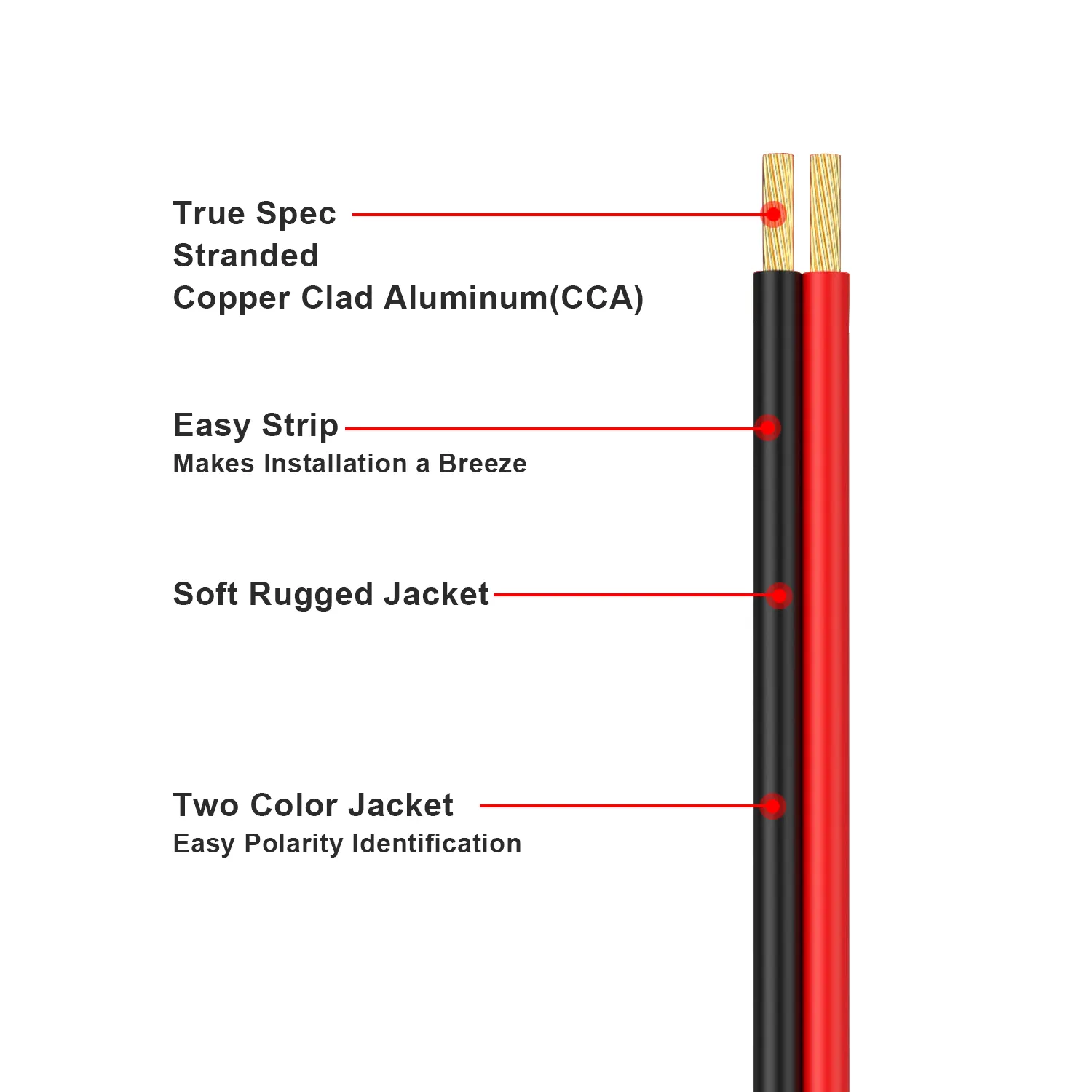 18AWG 15m/50FT Low Voltage Wire, Electrical Wire Cable 2 Conductors Red Black Cable, Flexible Wire Extension Cord Copper Clad Aluminum Wire 12V/24V DC Cable for LED Ribbon Lamp Tape Lighting, Speaker Wires – Bild 4