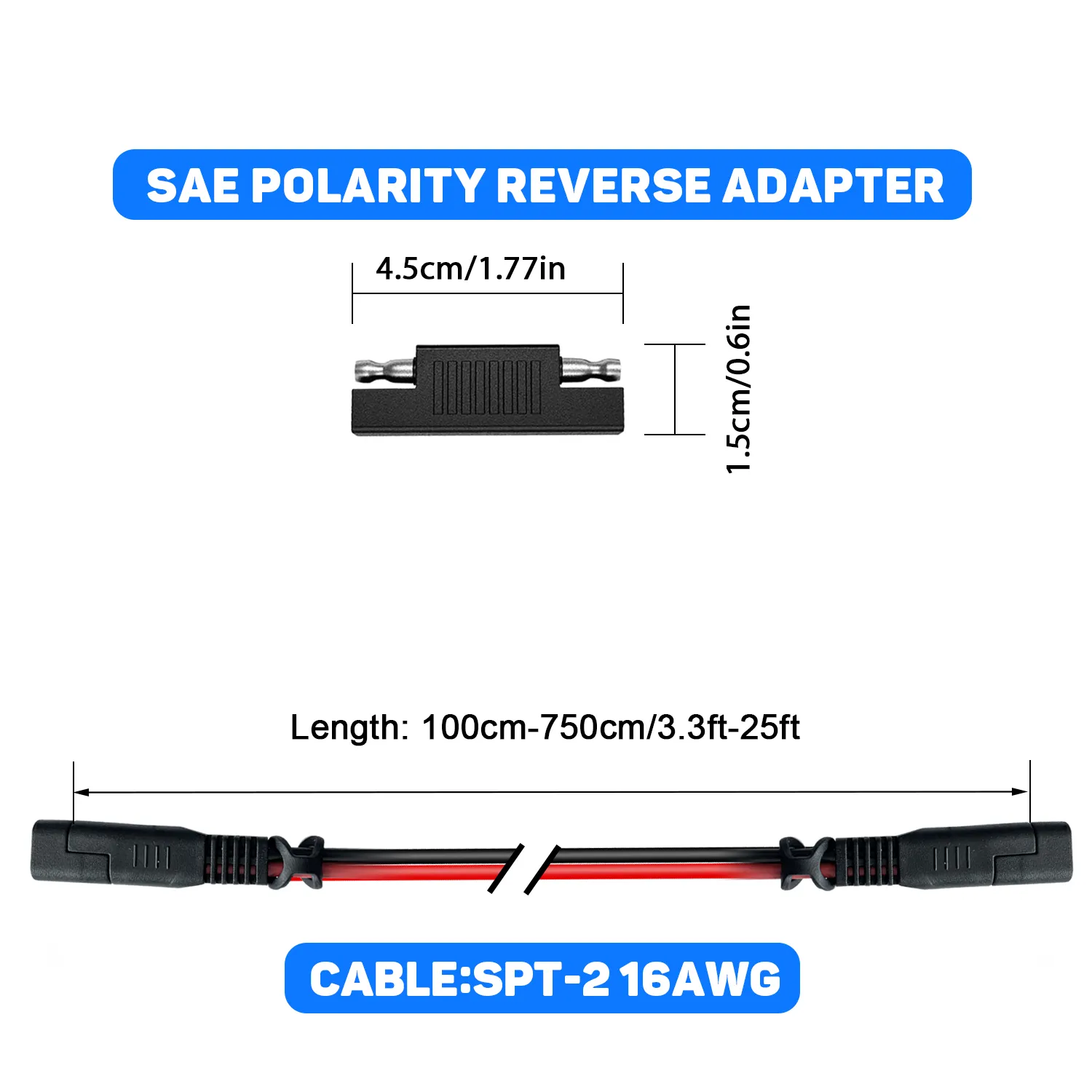 16AWG 1.8m/6FT SAE Quick Connect Harness, SAE to SAE Extension Cable Wire, SAE Polarity Reverse Adapter for Automotive, Quick Connect Disconnect SAE Power Connector, For Solar Panel, Automotive, Motorcycle, etc - 图片 7