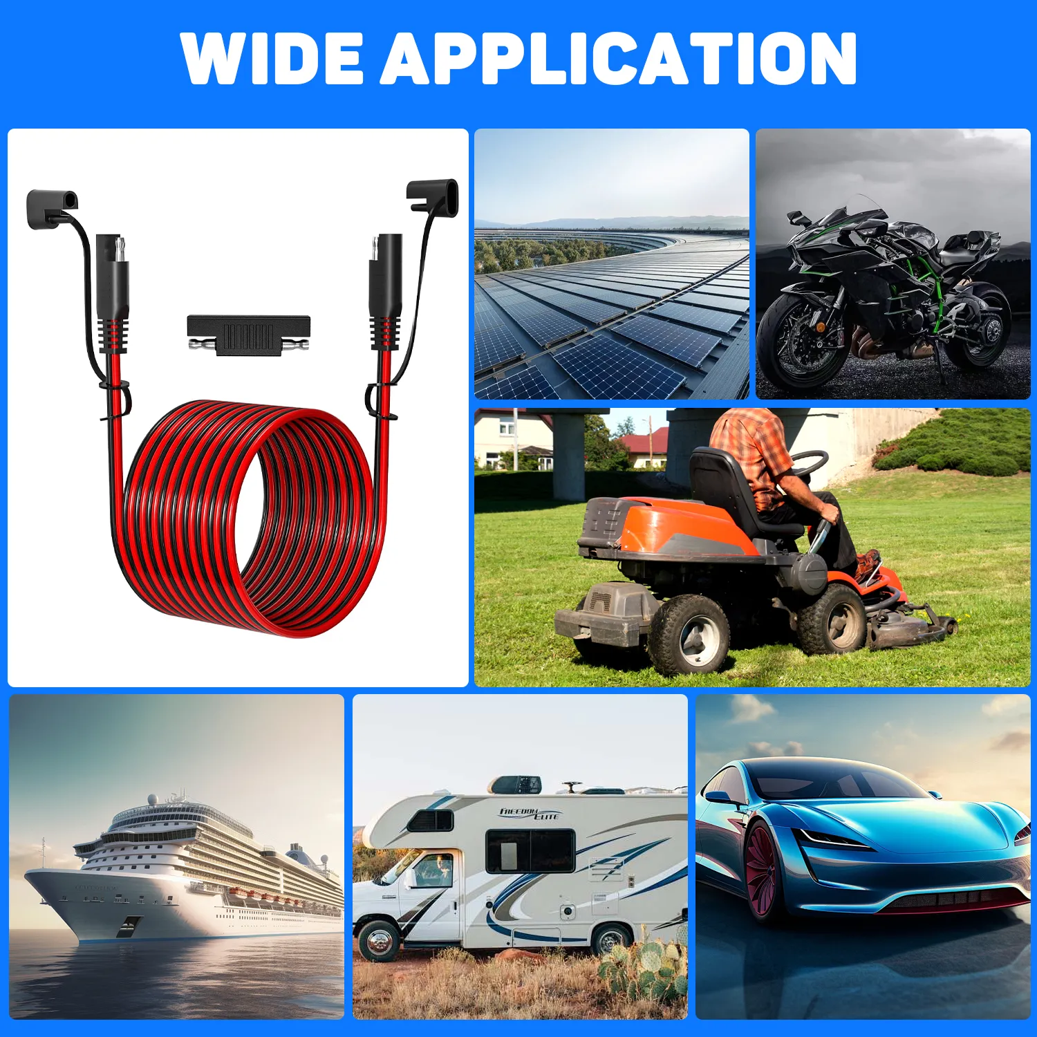 16AWG 1.8m/6FT SAE Quick Connect Harness, SAE to SAE Extension Cable Wire, SAE Polarity Reverse Adapter for Automotive, Quick Connect Disconnect SAE Power Connector, For Solar Panel, Automotive, Motorcycle, etc - 图片 9
