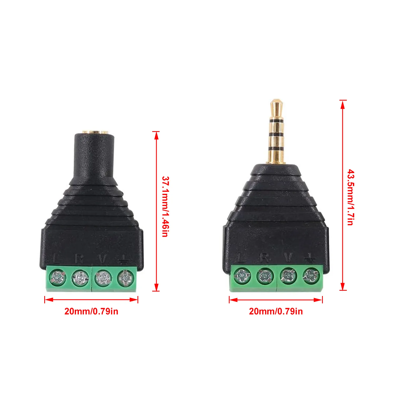 2PCS 3.5mm to 4 Pin terminal, 3.5mm Female to 4 Pin Terminal, Solder-free 4-Section Three-Ring Gold-Plated DIY Earphone Audio Plug - Imagen 4