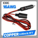 16AWG 2m/6.6FT Copper 12V/24V/30V Car Plug Extension Cord with 15A Fuse - Male Plug to Female Socket for Tire Pump & Air Compressor, Without Battery for Vehicle Charger