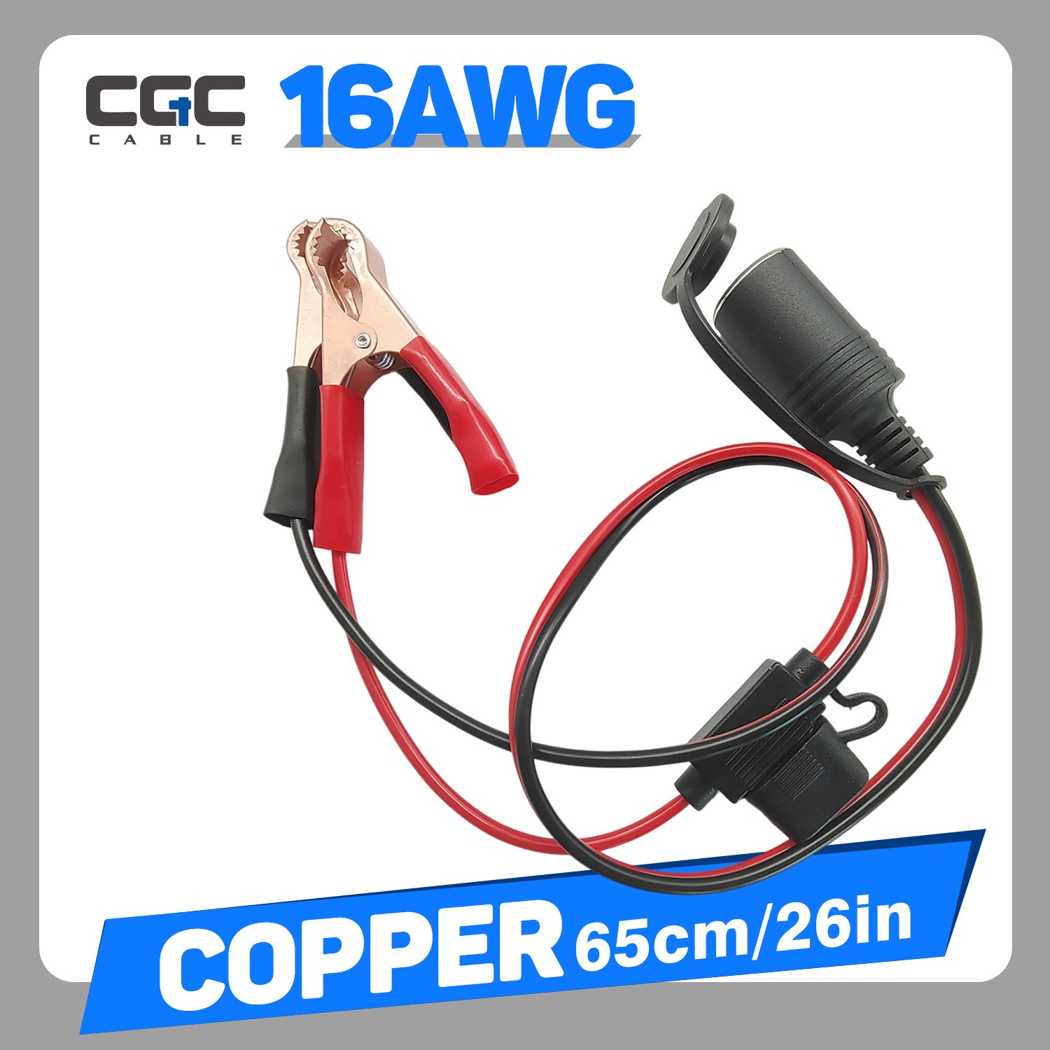 147-1.jpg 16AWG Car Plug Extension Cord, Female Car Plug Socket To Battery Alligator Clips with 10A Fuse,For Car Battery Clamp Extension Cable, Car Charger, Car Tire Pump(65cm/26in) , without Battery - Image 1