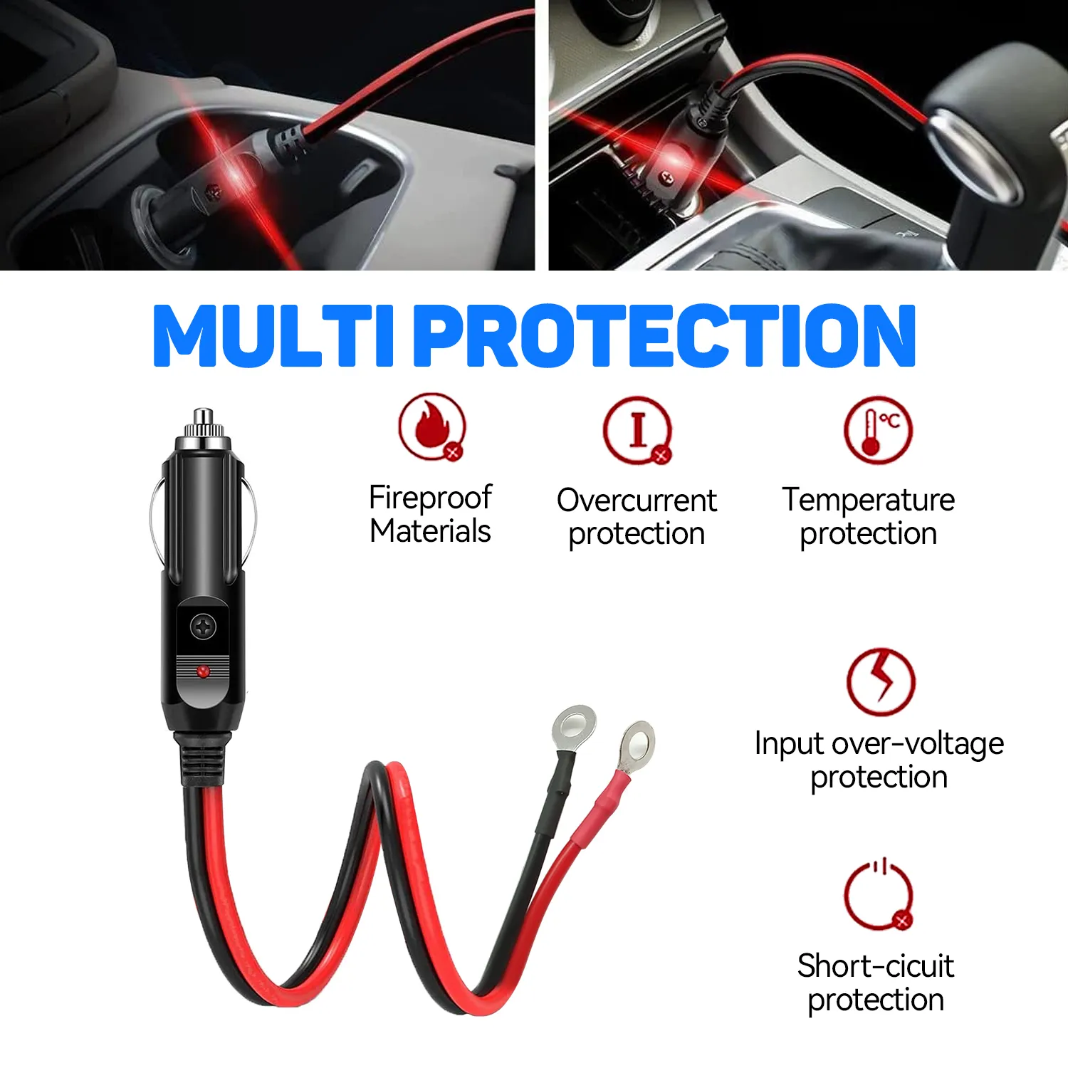 [Car Plug Extension Cord] 12/24/30V Car Cigarette Lighter Adapter With 15A Fuse, 16AWG Auxiliary Connector Cable, Universal Car Plug Power Extension Cord For Vehicle Electronics, 12-24V Operating Voltage - Without Battery - 图片 4