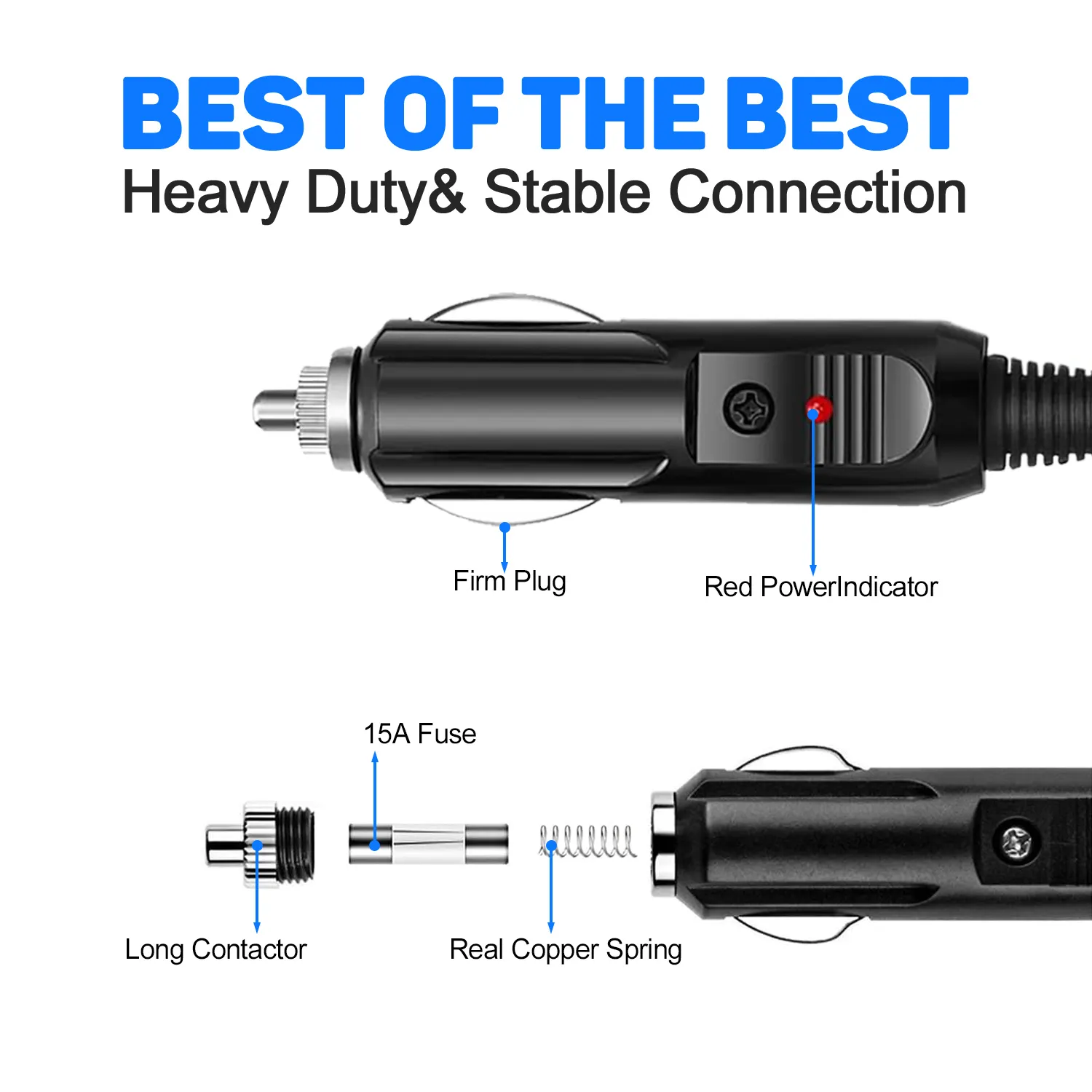 [Car Plug Extension Cord] 12/24/30V Car Cigarette Lighter Adapter With 15A Fuse, 16AWG Auxiliary Connector Cable, Universal Car Plug Power Extension Cord For Vehicle Electronics, 12-24V Operating Voltage - Without Battery - 图片 5
