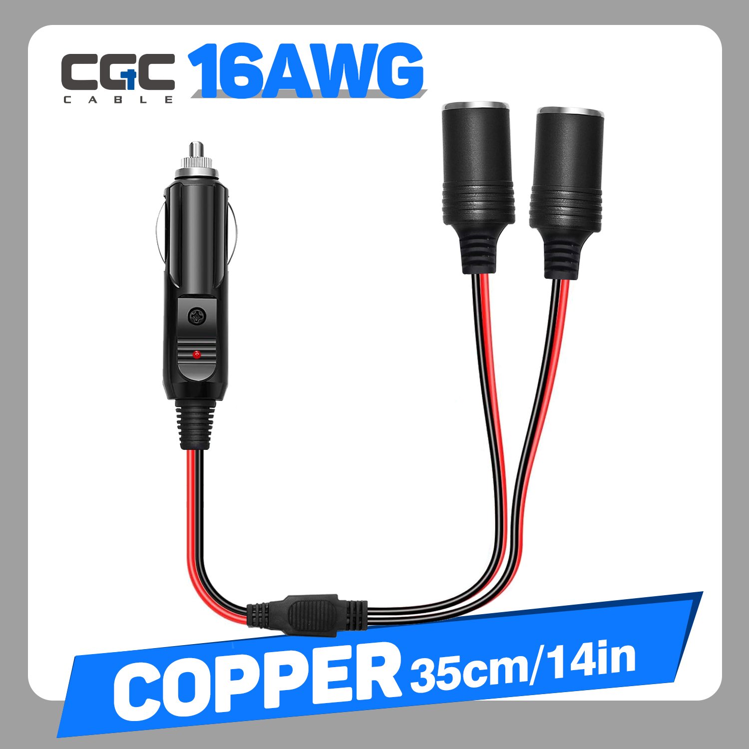 152-1.jpg 1PC 1 to 2 Car Plug Lighter Splitter Connector Power Charger Port 12V/24V/30V Plug Socket 2-Way Splitter Y Connector, with 15A Fuse, For Car Charger, Car Tire PumpWithout Battery - Image 1