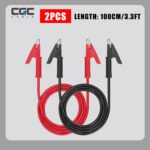 2根1米/3.3英尺鳄鱼夹测试线,双头鳄鱼夹测试线,15A测试线电缆带绝缘夹,带保护插头的柔性测试电缆铜夹,用于电气测试(红+黑)