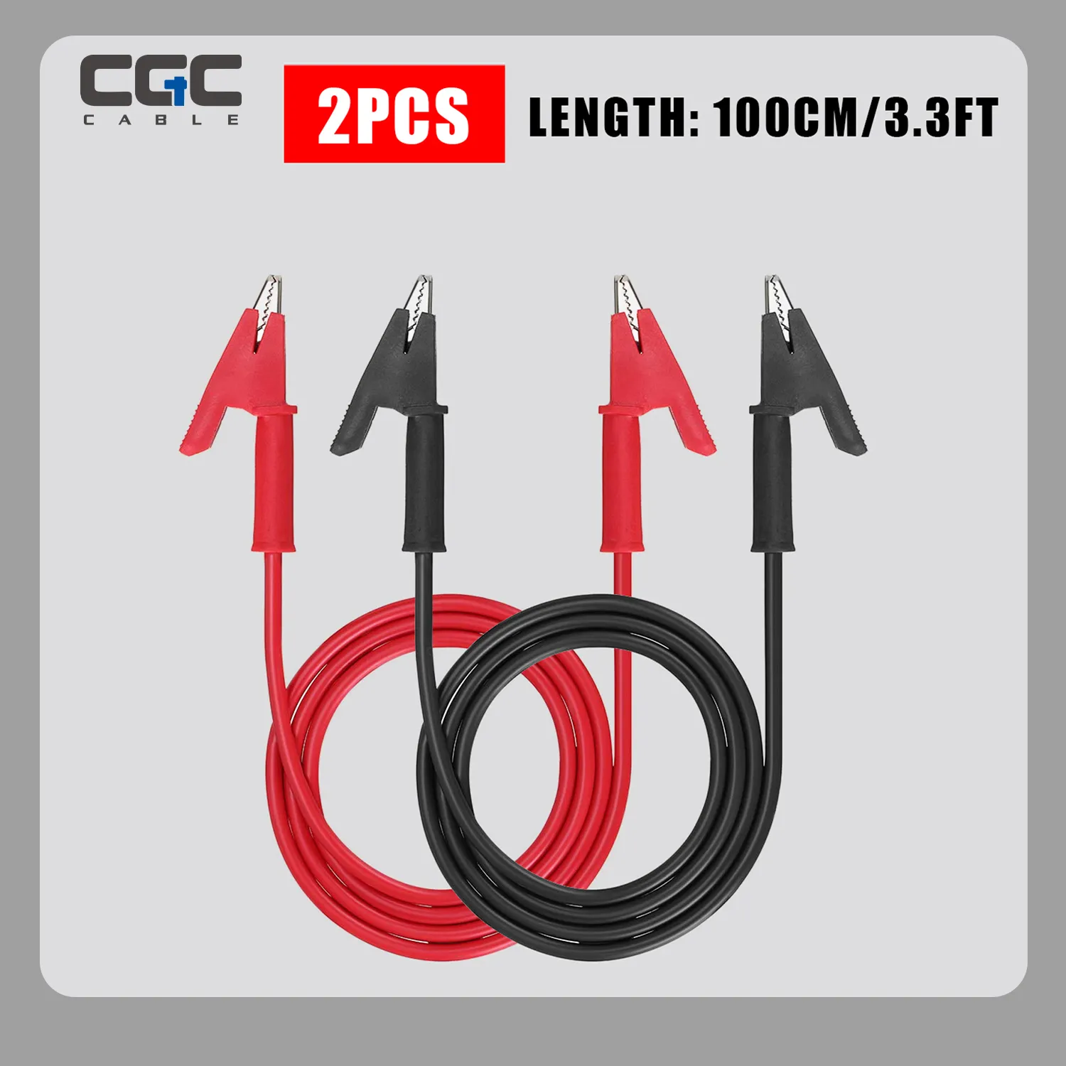 177-1.jpg 2PCS 1m/3.3FT Alligator Clips Test Leads, Dual Ended Crocodile Alligator Clips Test Lead, 15A Test Lead Wire Cable With Insulators Clips, Test Flexible Cable With Protective Jack Copper Clamps For Electrical Testing (Red + Black) - Imagen 1