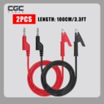 2根万用表测试线，4mm可堆叠彩色香蕉插头转鳄鱼夹，1米/3.3英尺柔性测试线，适用于万用表（红黑）