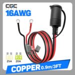 0.9m/3FT 16AWG Heavy-Duty Car Plug Extension Cord with Cover, 12V/24V/30V Copper Cord with 10A/20A/25A Fuse & O-Terminal, for Travel, Camping, and Air Compressors, No Battery