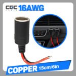 1PC 16AWG Replacement Car lighter socket with Lead - Car Power Connector Auto Accessories, 15cm/6in Female Plug to Tinned Terminal, Fits Most Vehicles, Easy Installation, Car Charger Socket Plug Adapter, Durable Plastic, No Battery Required