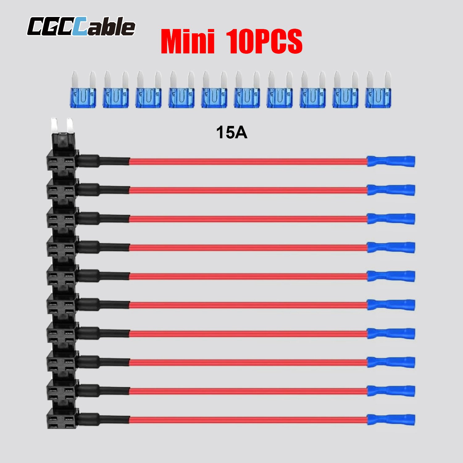 262-Mini-01.jpg 10PCS Fuse Holders, Mini Car Fuse Taps, Fuse TAP 12V Car Add a Circuit Fuse TAP Adapter with 15A Fuse Mini Blade Fuse Holder for Cars Trucks Boats - 图片 1