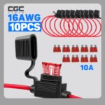 Set mit 5 Inline-Sicherungshaltern, 16AWG Kupfer-Kabelbaum, ATC/ATO 10A Flachsicherungshalter für Kraftfahrzeuge, geeignet für Autos, LKWs oder Boote