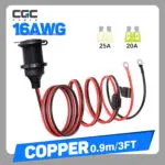 0.9米/3英尺 16AWG 固定螺纹汽车插头延长线,O型环端子连接器,直连电池型汽车适配器,带3个汽车保险丝(10A/20A/25A),重型电缆,适用于大多数车辆,安装简便,汽车充电器插座插头适配器,不含电池