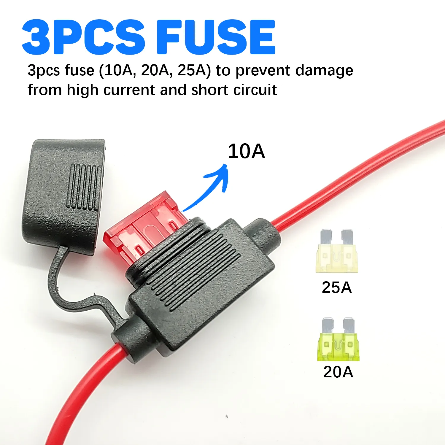 0.9m/3FT 16AWG Fixed Thread Car Plug Extension Cord to O Ring Terminal Connector, Direct Battery Model car Adapter with 3 car fuses(10A/20A/25A) Heavy Duty Cable, Fits Most Vehicles, Easy Installation, Car Charger Socket Plug Adapter, No Battery - 图片 3