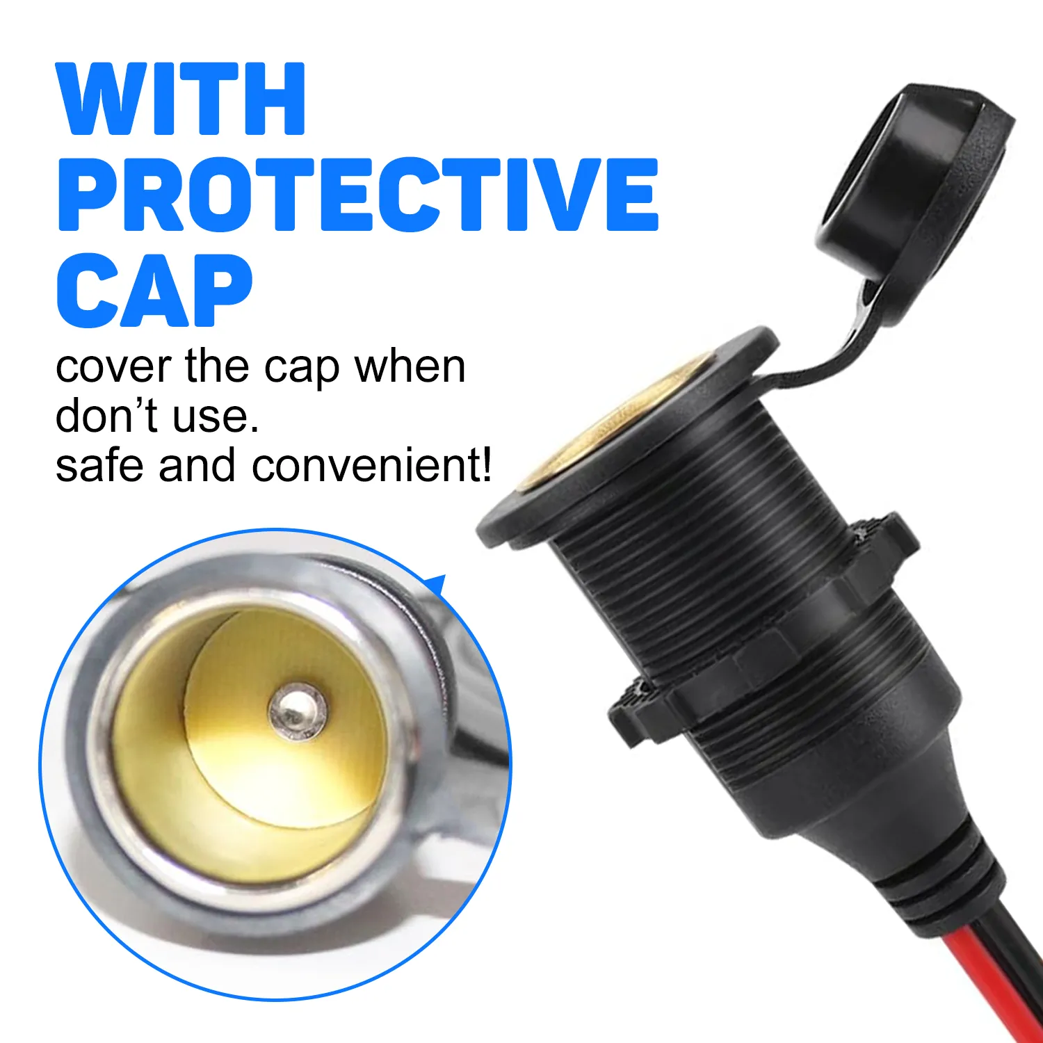 0.9m/3FT 16AWG Fixed Thread Car Plug Extension Cord to O Ring Terminal Connector, Direct Battery Model car Adapter with 3 car fuses(10A/20A/25A) Heavy Duty Cable, Fits Most Vehicles, Easy Installation, Car Charger Socket Plug Adapter, No Battery - 图片 5