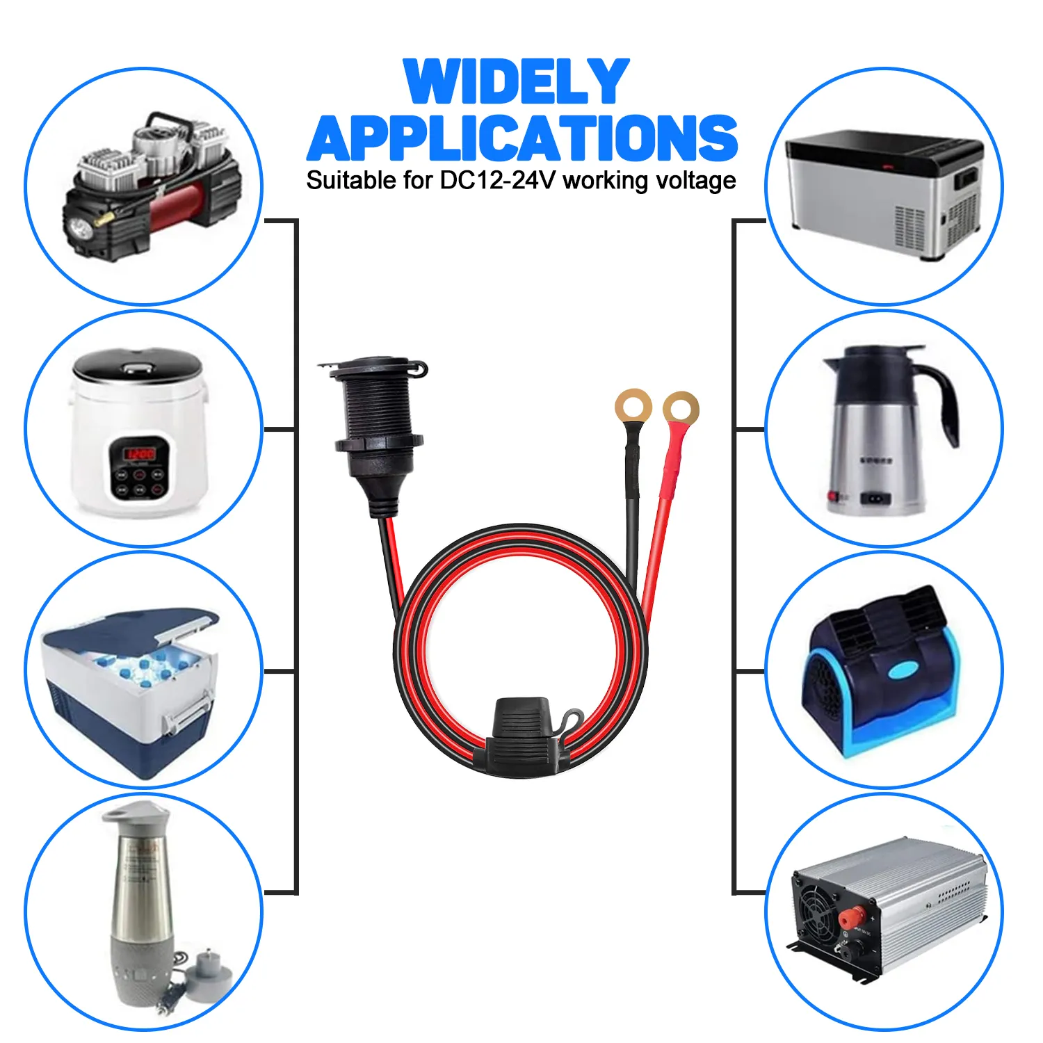 0.9m/3FT 16AWG Fixed Thread Car Plug Extension Cord to O Ring Terminal Connector, Direct Battery Model car Adapter with 3 car fuses(10A/20A/25A) Heavy Duty Cable, Fits Most Vehicles, Easy Installation, Car Charger Socket Plug Adapter, No Battery - 图片 8