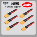 3Pairs XT60 Connector Male & Female Plug Cord, 12AWG Extension Cable 50mm For RC Cars, Quadcopters, Airplanes, Boats - Battery Parts Replacement, Without Battery