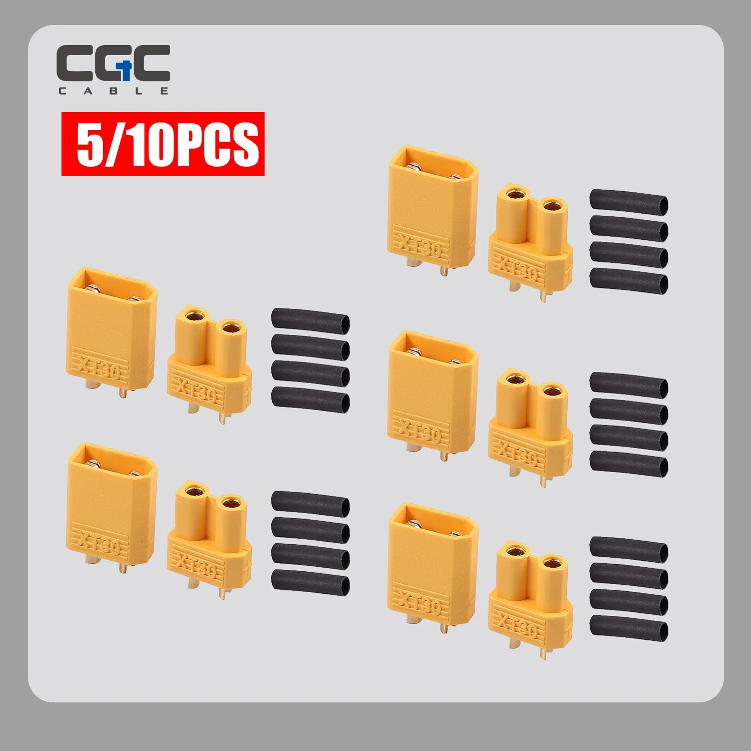 10Pairs XT30 Connectors Plugs Male & Female With Heat Shrink For RC Car/Boat/LiPo Battery - Imagen 1
