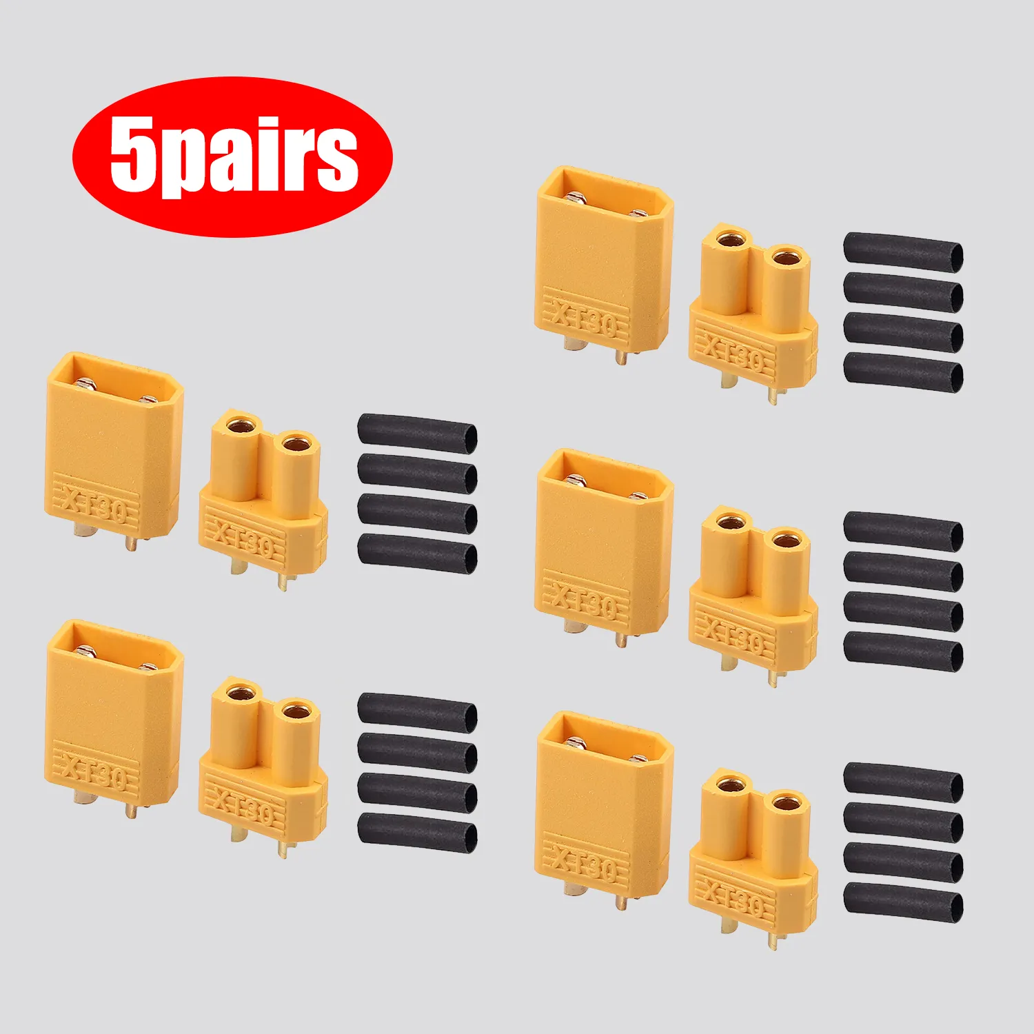 10Pairs XT30 Connectors Plugs Male & Female With Heat Shrink For RC Car/Boat/LiPo Battery - Imagen 2
