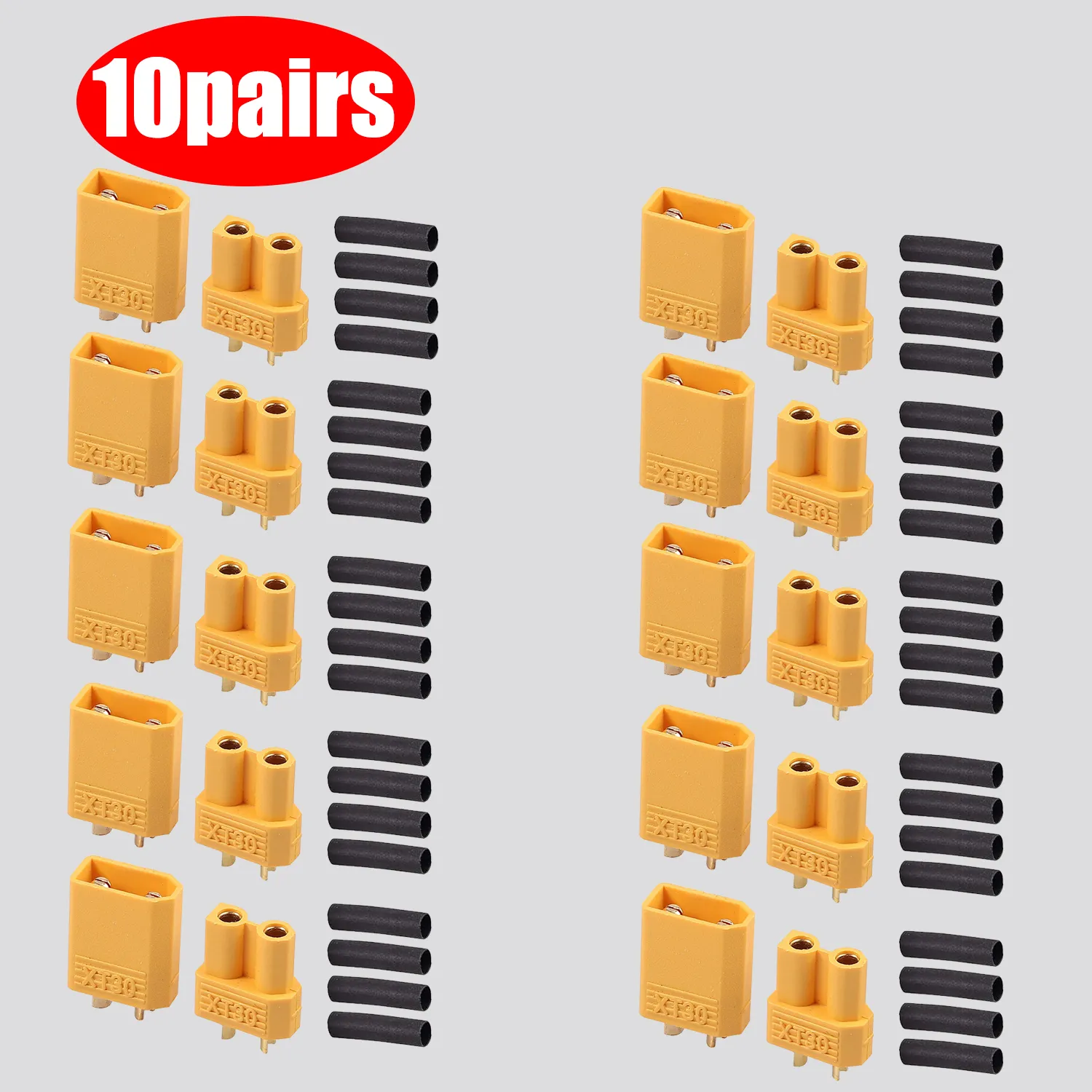10Pairs XT30 Connectors Plugs Male & Female With Heat Shrink For RC Car/Boat/LiPo Battery - Imagen 3