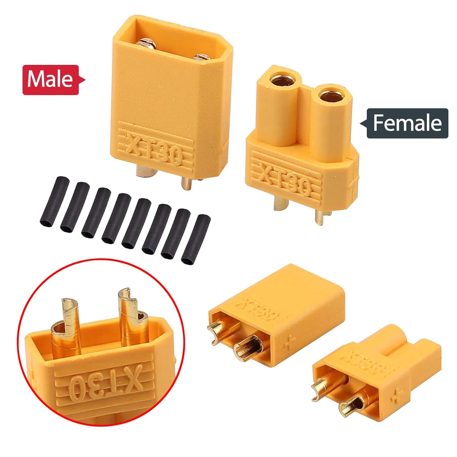 10Pairs XT30 Connectors Plugs Male & Female With Heat Shrink For RC Car/Boat/LiPo Battery - Imagen 5