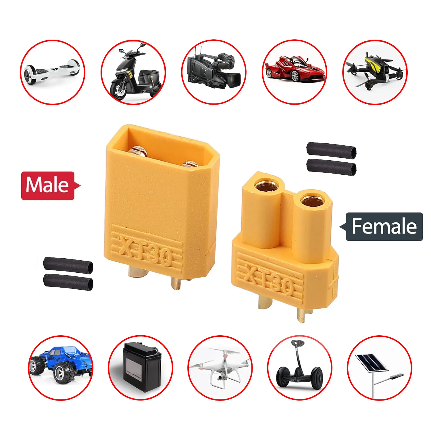 10Pairs XT30 Connectors Plugs Male & Female With Heat Shrink For RC Car/Boat/LiPo Battery - Imagen 9
