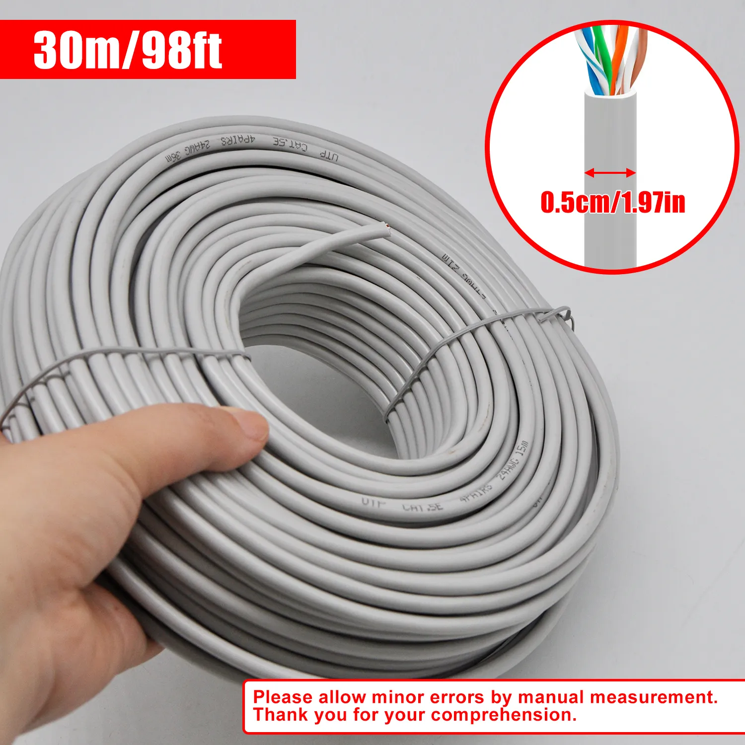 24AWG 50m/164FT Solid Cable LAN Network Ethernet RJ45 Wire, Cat5 CCA Wire Bulk No Ends, for Indoor/Outdoor. – Bild 3