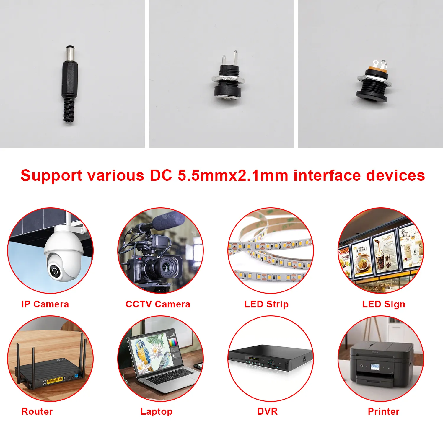 5PCS DC5.5x2.1mm socket (DC-022), internal thread DC barrel shaped DC power adapter connector - 图片 3