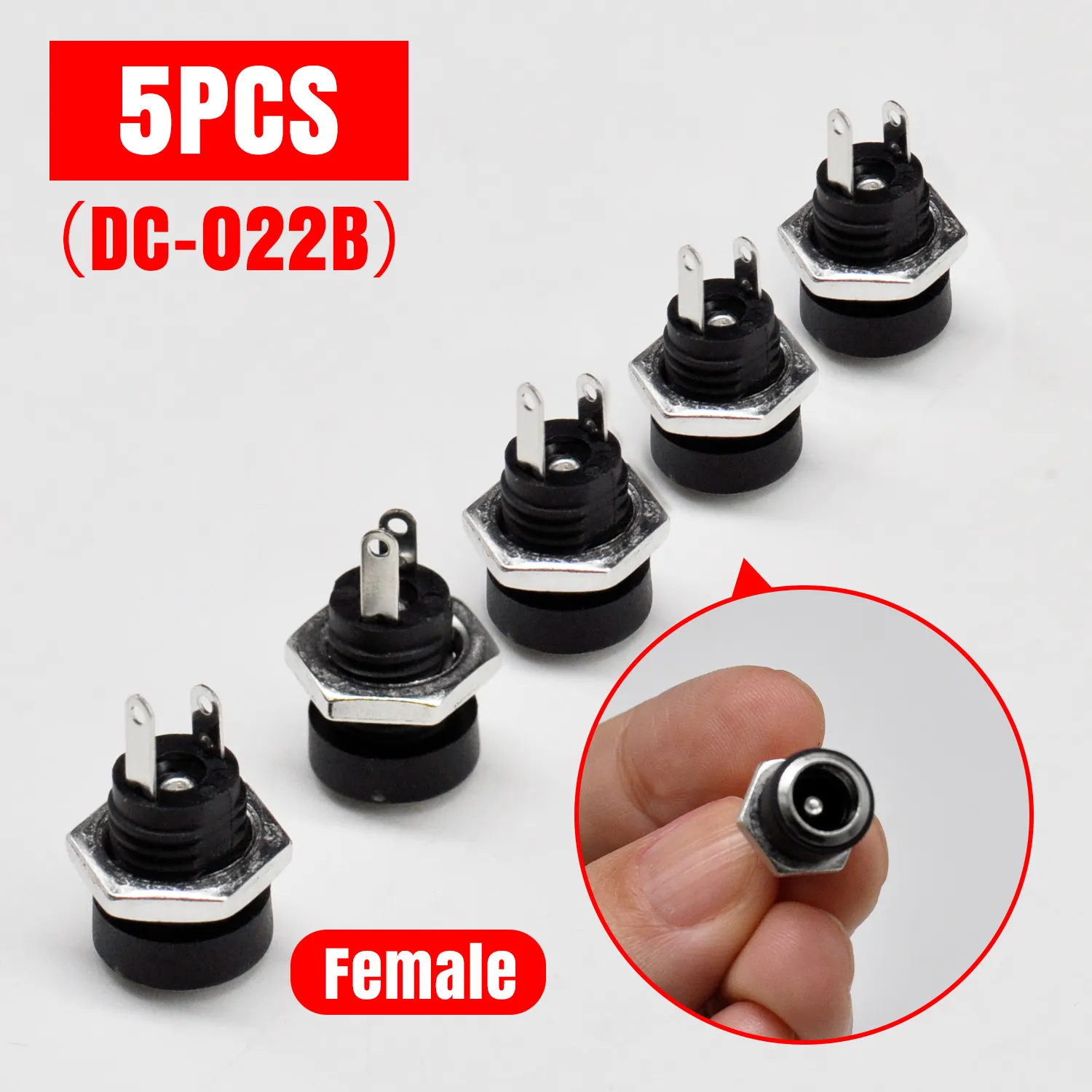 5PCS DC5.5x2.1mm socket (DC-022), internal thread DC barrel shaped DC power adapter connector - 图片 6