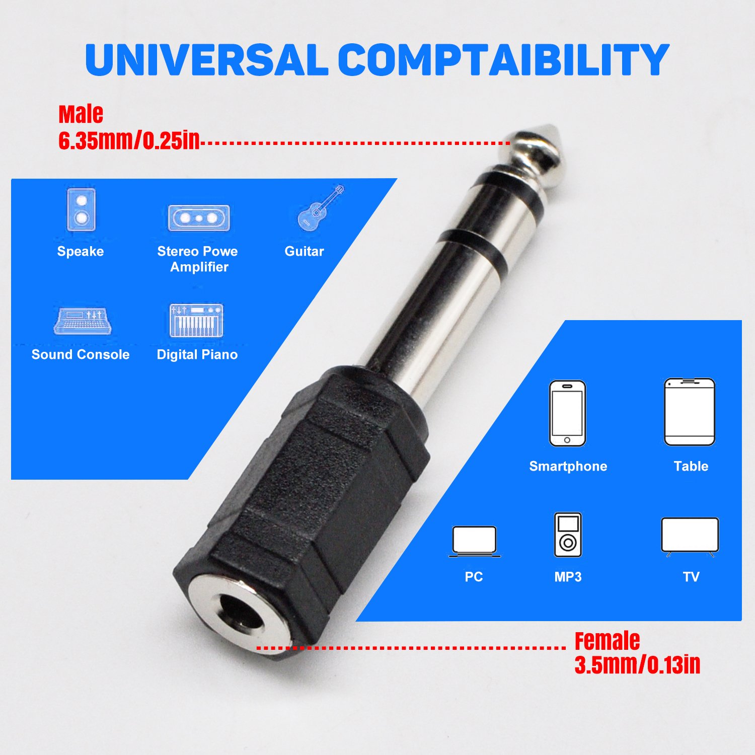 757-8.jpg 5PCS 3.5 mm to 1/4 adapter, 3.5mm Female to 6.35mm Male Audio Converter Connector, for Speaker Headphone Guitar Digital Piano Amp Keyboard Stereo Microphone AUX Cable – Bild 1