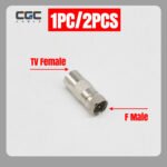 2PCS Nickel Plated British F-head converter, from F-male to 9.5 TV female TV head, suitable for cable TV direct plug-in head