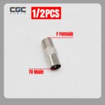 1 conector de cable coaxial, modelo F británico macho a hembra de TV, adaptador coaxial de metal resistente para antena de TV, antena parabólica y cable de cine en casa.