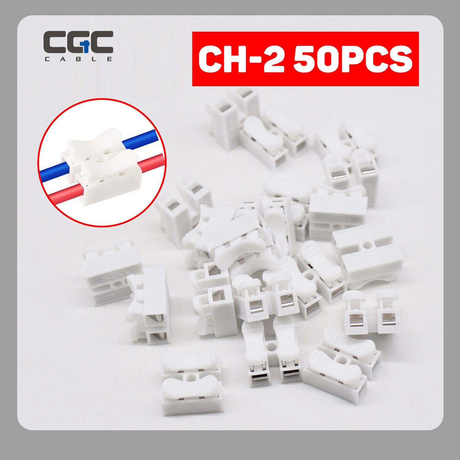 813-1.jpg 50PCS CH2 Spring Press Model Quick Wire Connector Terminal Blocks, Cable Clamp Connection Board Connectors, for Lighting Electrical Wire Connection. - Image 1