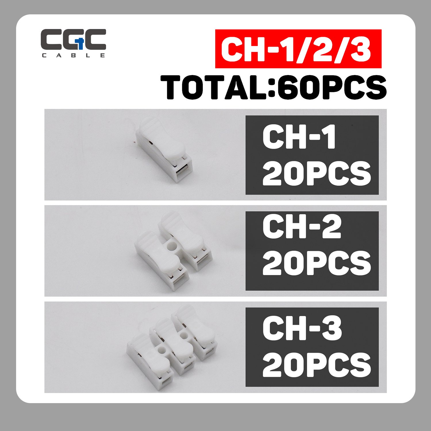 814-1.jpg 60PCS CH-(1/2/3) Spring Press Model Quick Wire Connector Terminal Blocks suit, Cable Clamp Connection Board Connectors, for Lighting Electrical Wire Connection. - Image 1