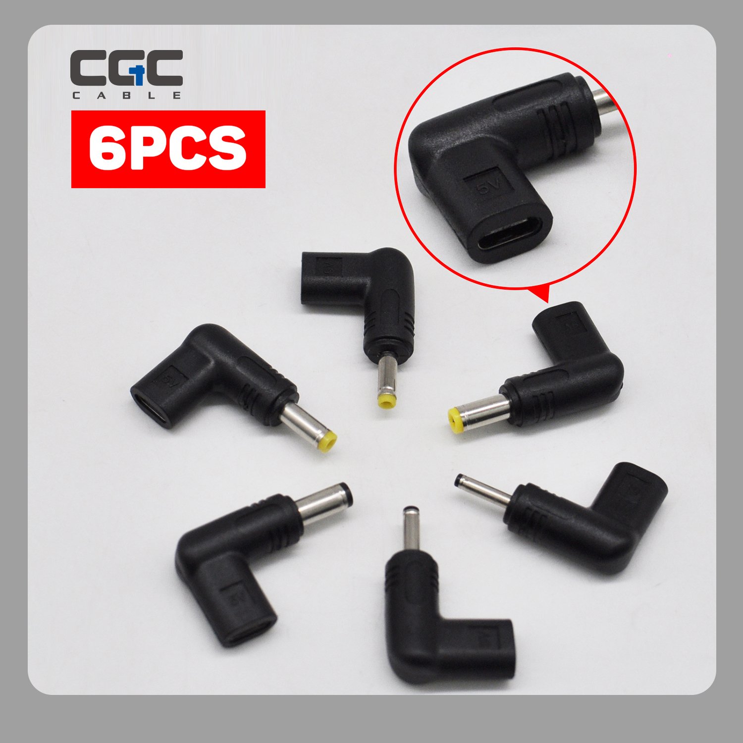 818-1.jpg 6PCS Set 90 Degree USB Model-C Female to Male DC Barrel Connectors in Various Sizes | 3.0x1.1mm 3.5x1.35mm 4.0x1.7mm 4.8x1.7mm 5.5x2.1mm 5.5x2.5mm - Ideal for Router Charging & More – Bild 1