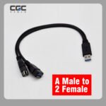 USB Splitter 1 in 2 out 32cm, USB 3.0 Y Splitter Extension Cable, A Male to 2 USB Female Hub Power Cord Adapter for 2.5" Mobile Hard Disk