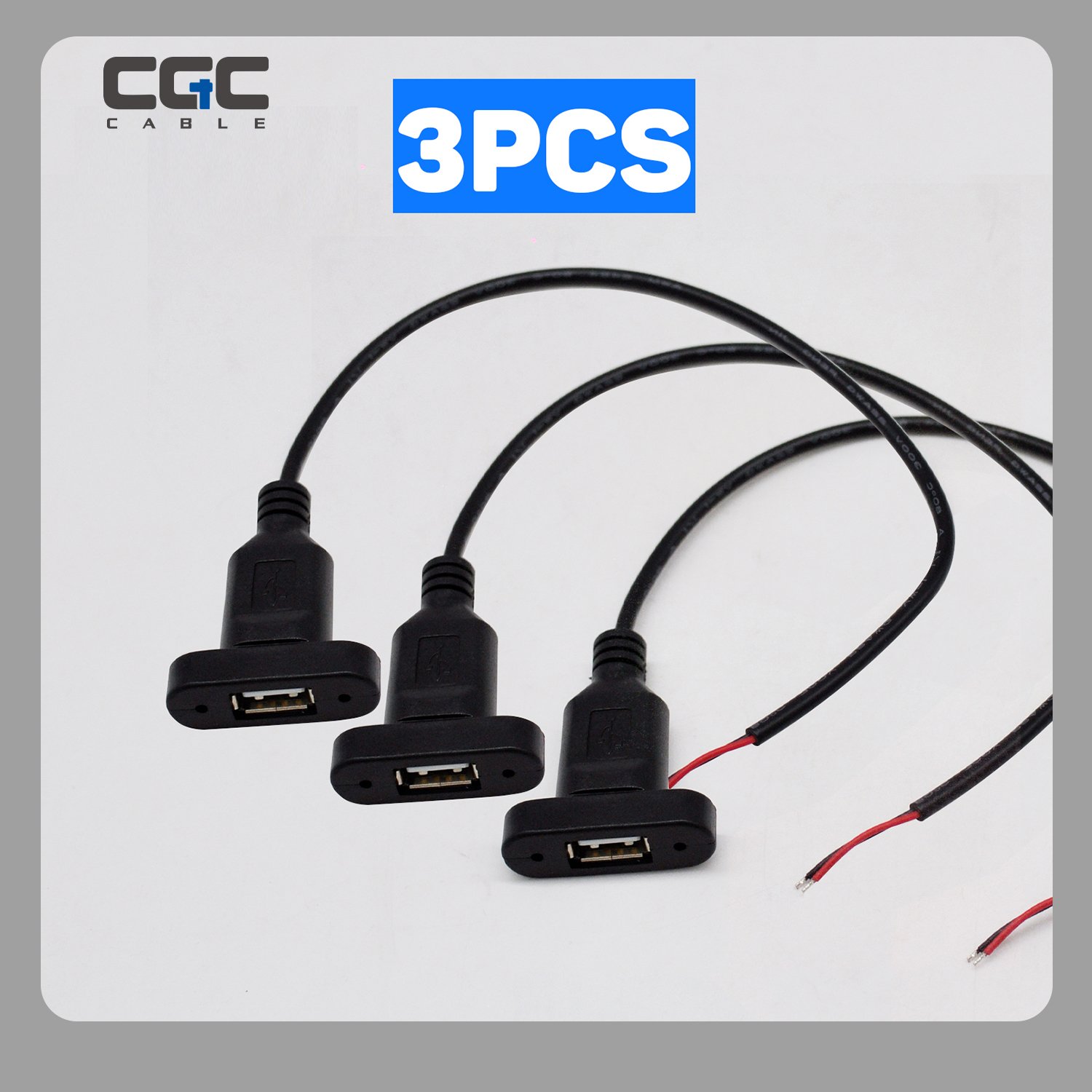 843-1.jpg 3PCS USB pigtail Power Cord with USB-A Female Connector, 2 Pin Bare Wire Open End Connector, for USB Equipment Installed or Replace Repair DIY Cable - Imagen 1