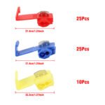 60PCS Non-Stripping Wire Splitting Kit - Red/Blue/Yellow Quick Clips, 25 Red and 25 Blue and 10 Yellow clips for 0.2-5.3mm2 AWG cables! Tool-free, no stripping needed, ideal for automotive, home wiring, and LED setups. - Image 2